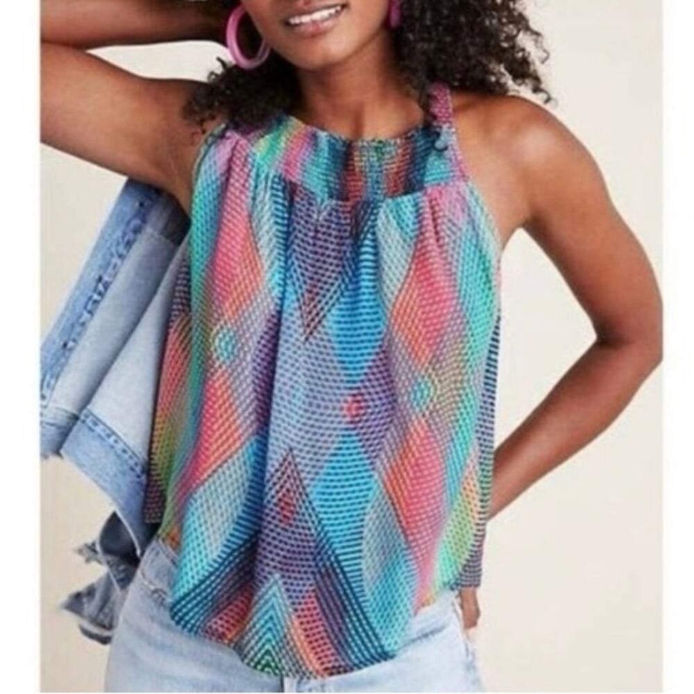 🌻 2/$20 Anthropologie Conditions Apply XS Prismatic Geometric Multicolor Blouse